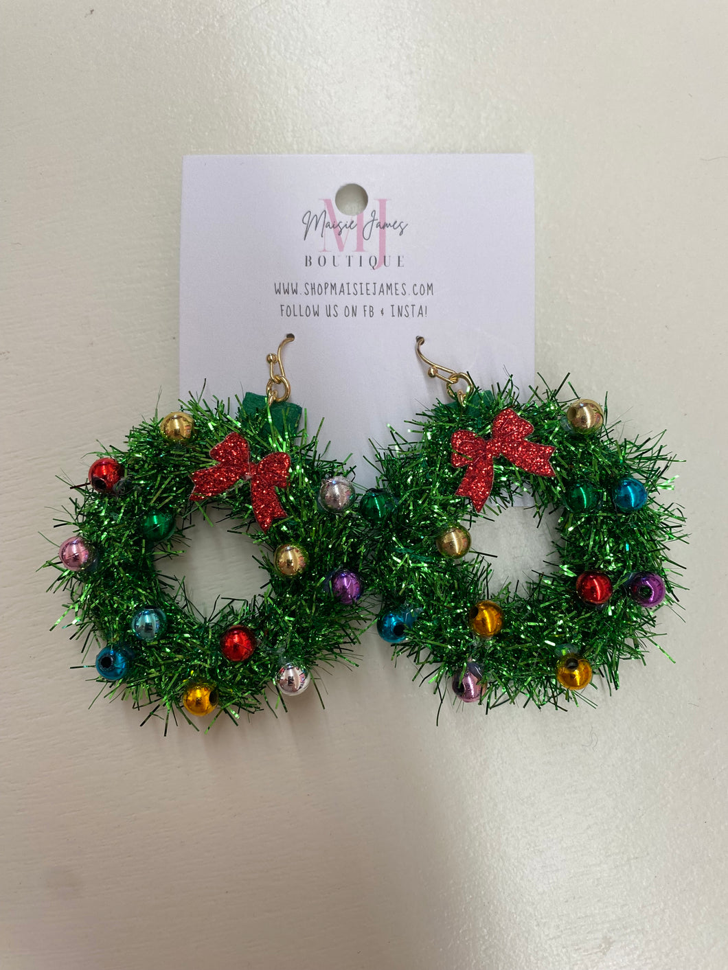 Tinsel wreath earrings