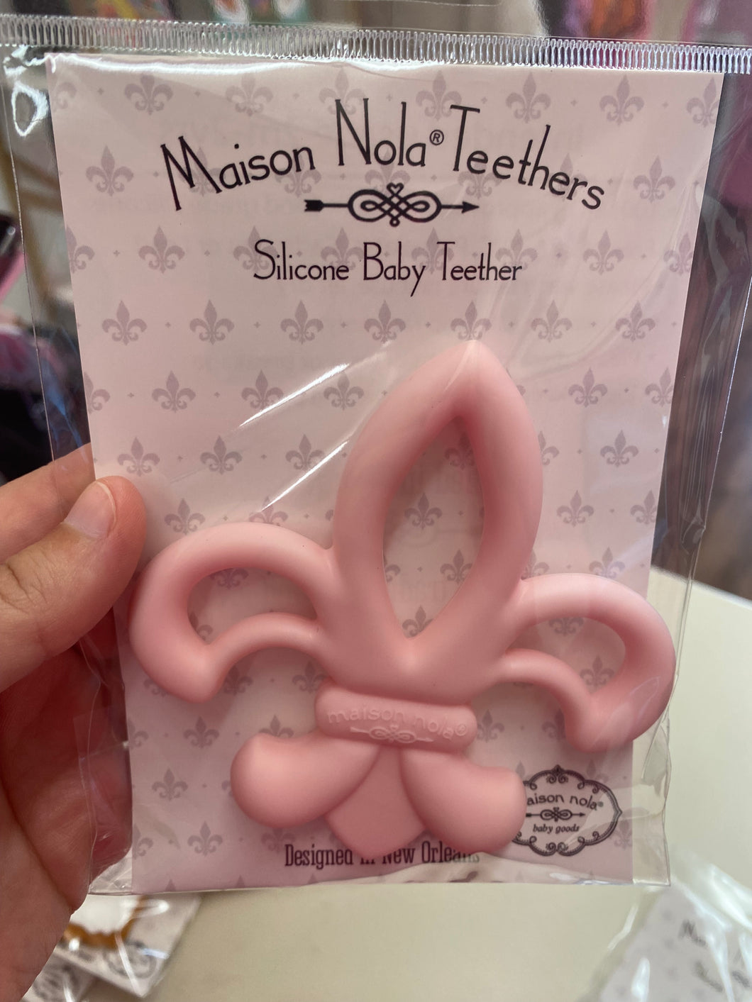 Pink Fleur de Lis Teether